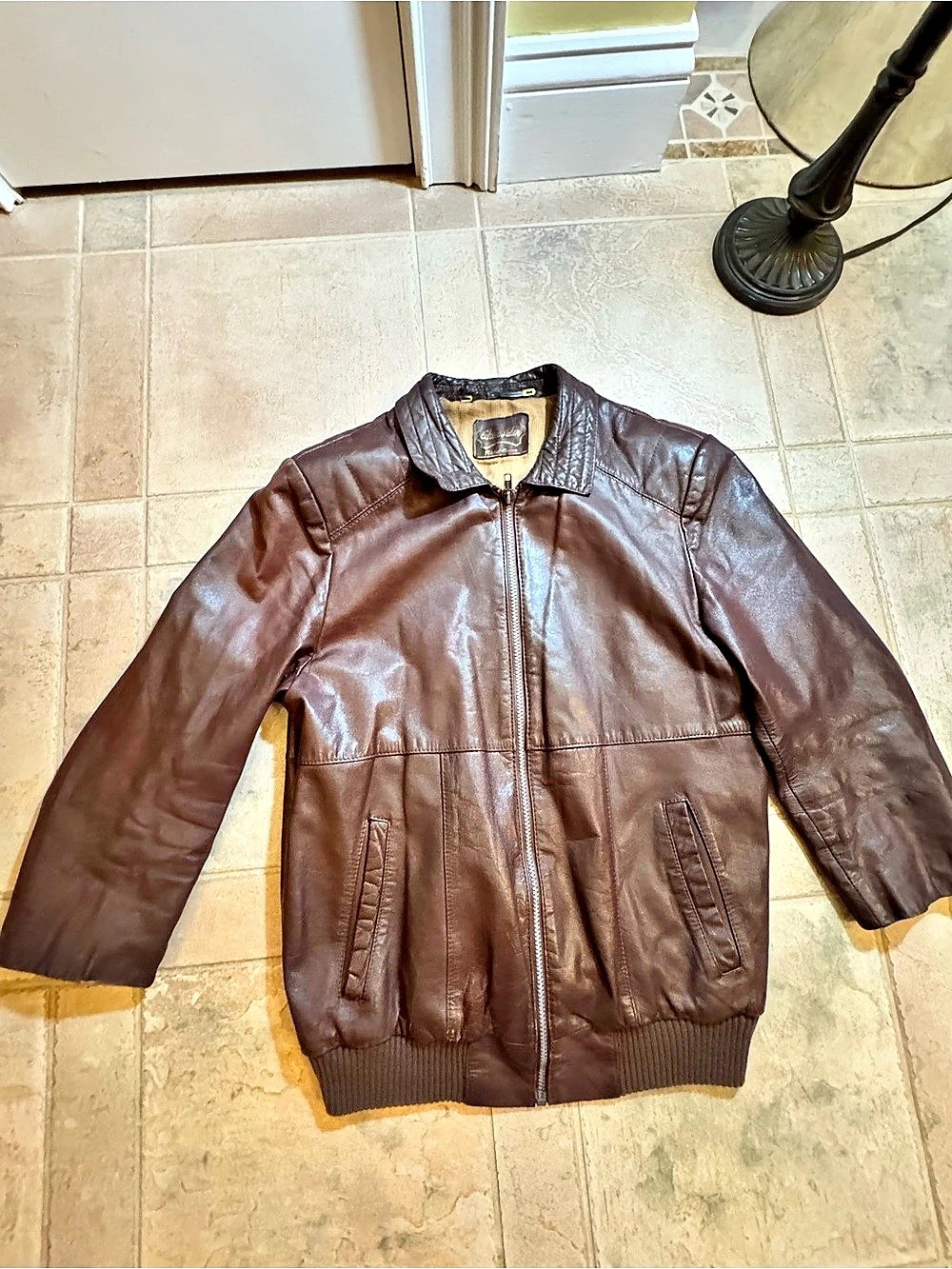 C&A Leather Bomber Jacket in Brown German